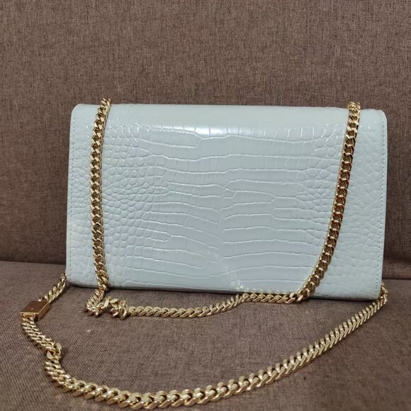 Yves YSL Saint Laurent KATE medium fringed crocodile-embossed leather bag - Picture 3 of 8